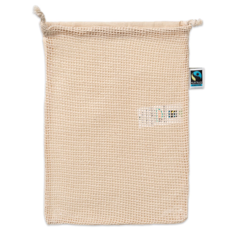 Zugbeutel mit einseitigem Netz Bio-Baumwolle Fairtrade zertifiziert Größe L