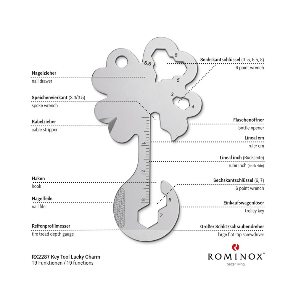 Geschenkartikel: ROMINOX® Key Tool Lucky Charm / Kleeblatt Glücksbringer (19 Funktionen) im Motiv-Mäppchen Danke