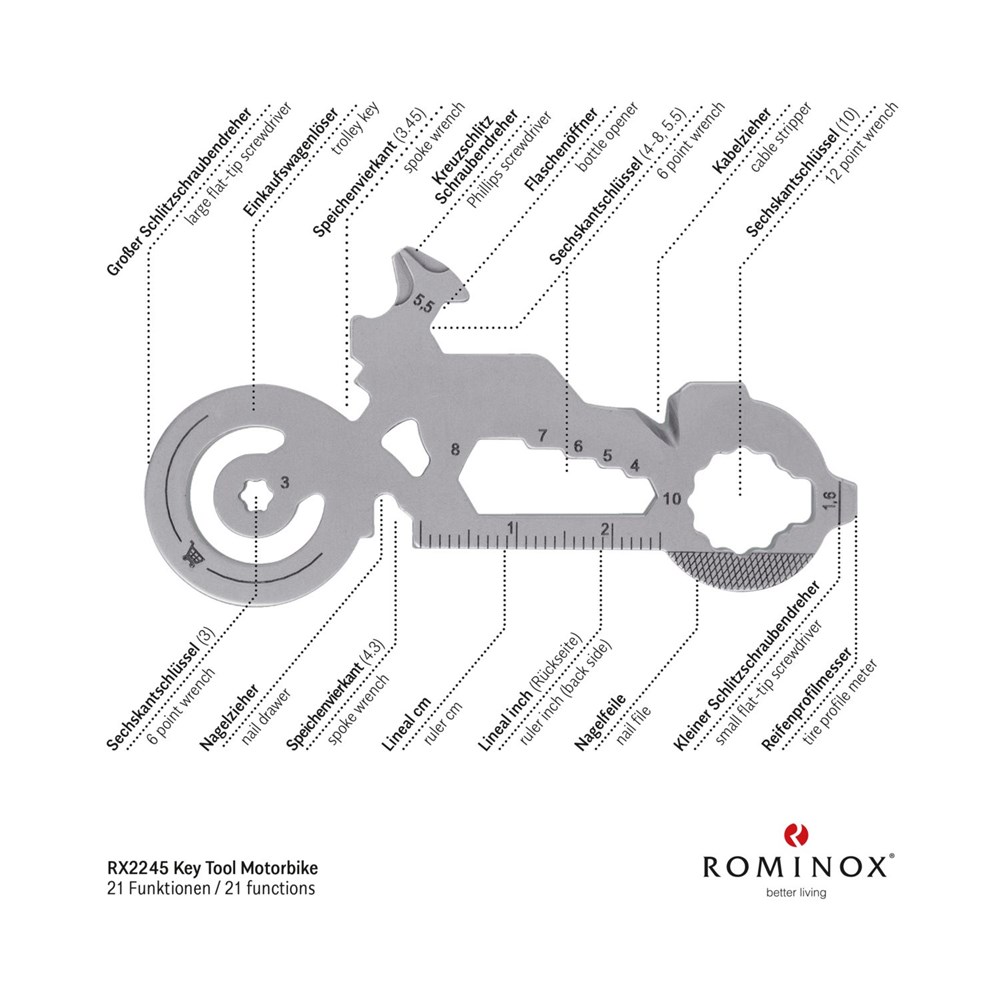 Geschenkartikel: ROMINOX® Key Tool Motorbike / Motorrad (21 Funktionen) im Motiv-Mäppchen Deutschland Fan Jubelverstärker