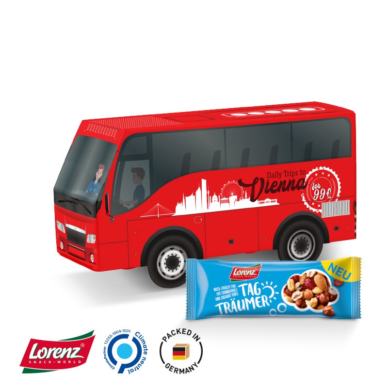 Bus Präsent Vollkartonhülle, weiß Lorenz Tag Träumer, Nuss-Frucht-Mix mit Cranberries/Joghurt Pops
