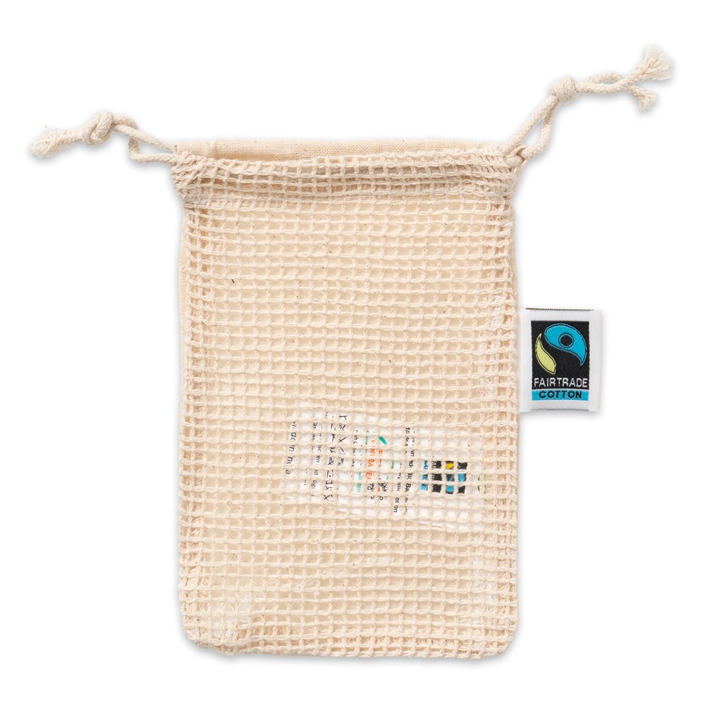 Zugbeutel mit einseitigem Netz Bio-Baumwolle Fairtrade zertifiziert Größe S